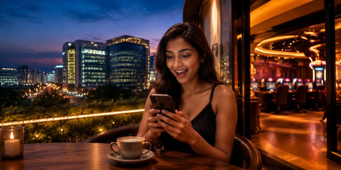 Indian woman using mobile casino app illustrating online privacy