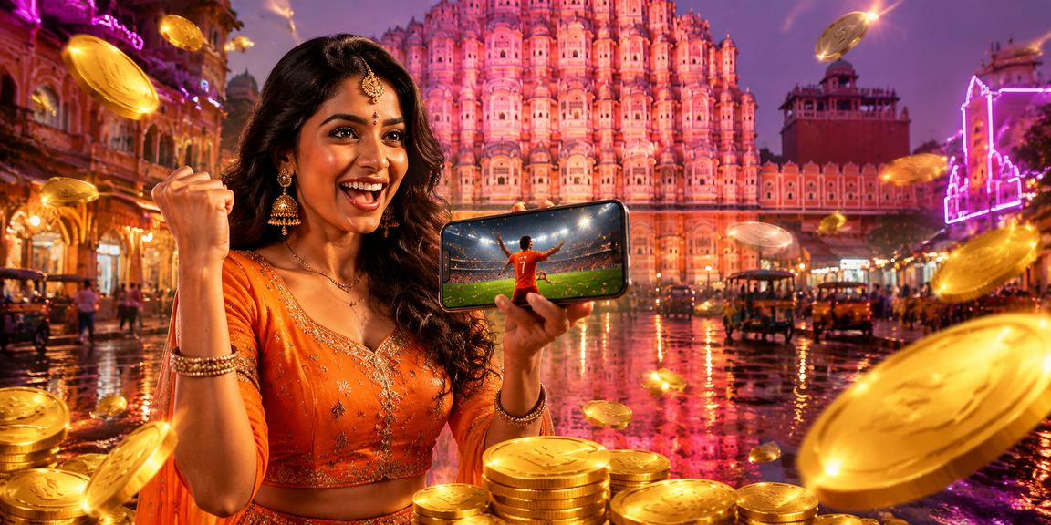 Jaipur Hawa Mahal with neon lights representing vibrant sports betting